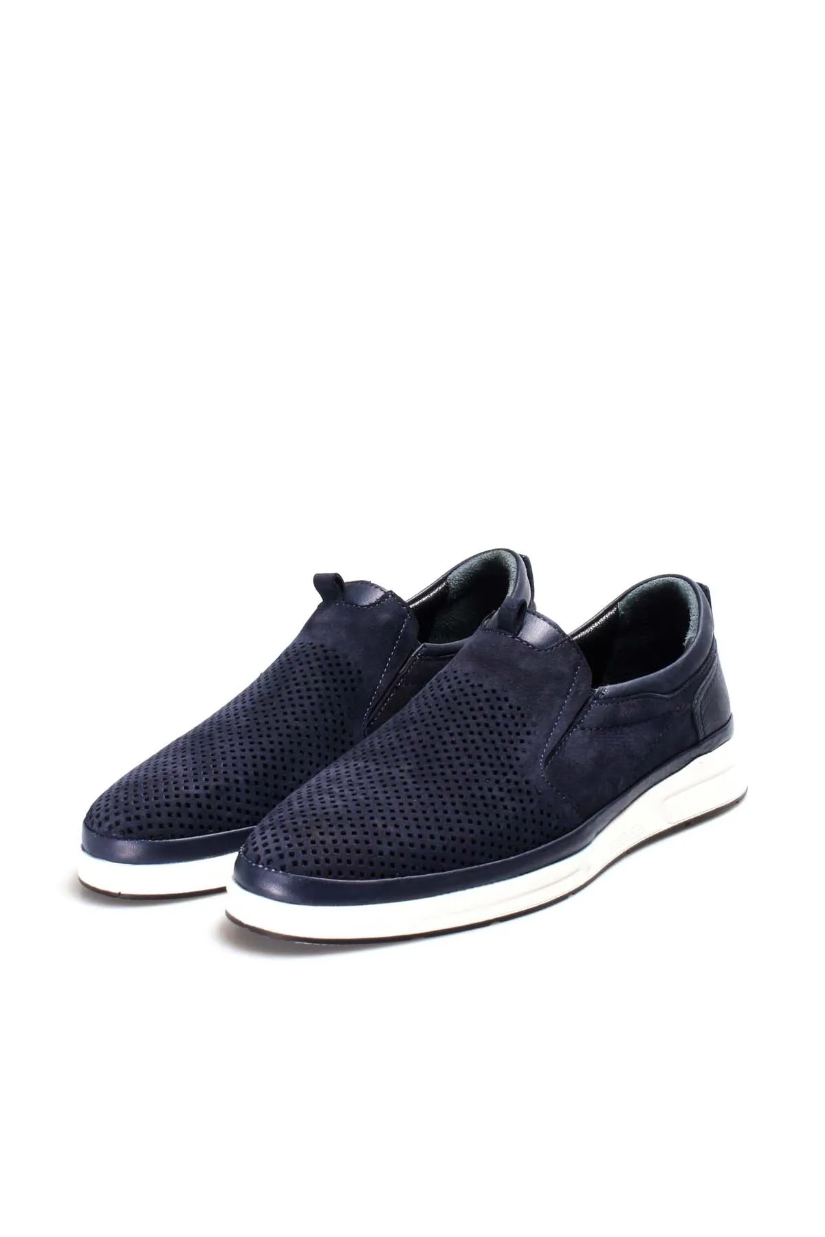 Navy Perforated Slip-On Loafers-Wessi