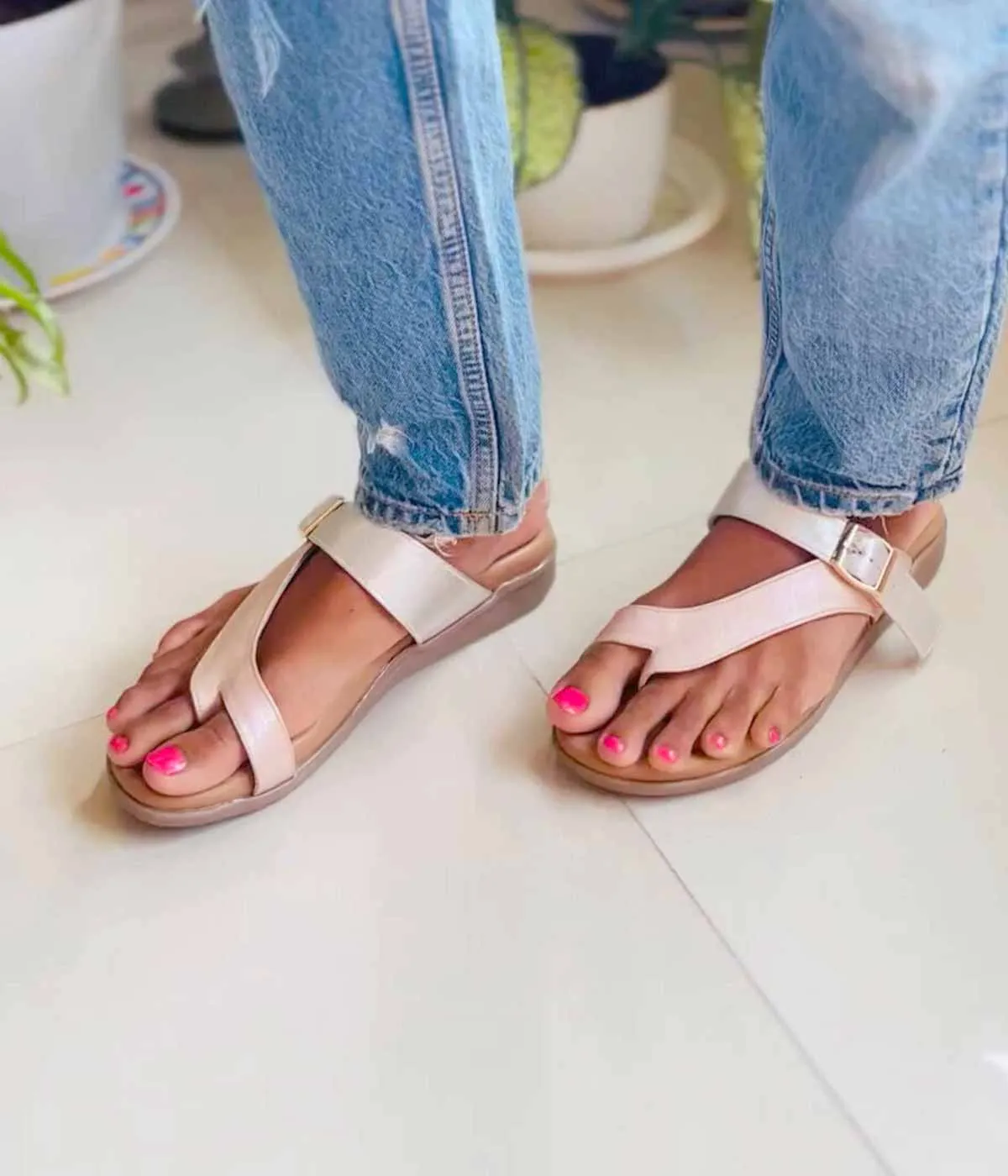 Ortho Flat Feet Pink Strap Sandal With Medial Arch Support
