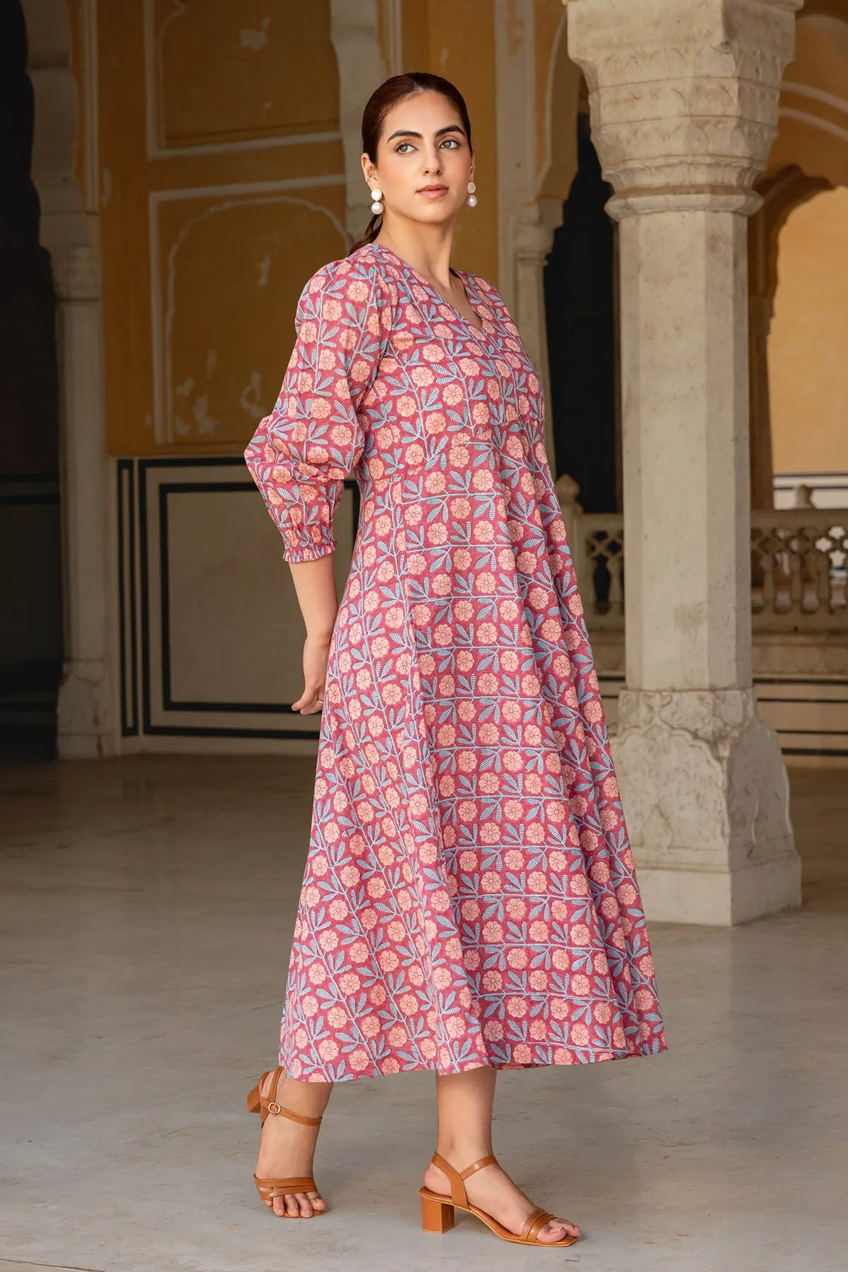 Pink Peri Blockprinted Dress