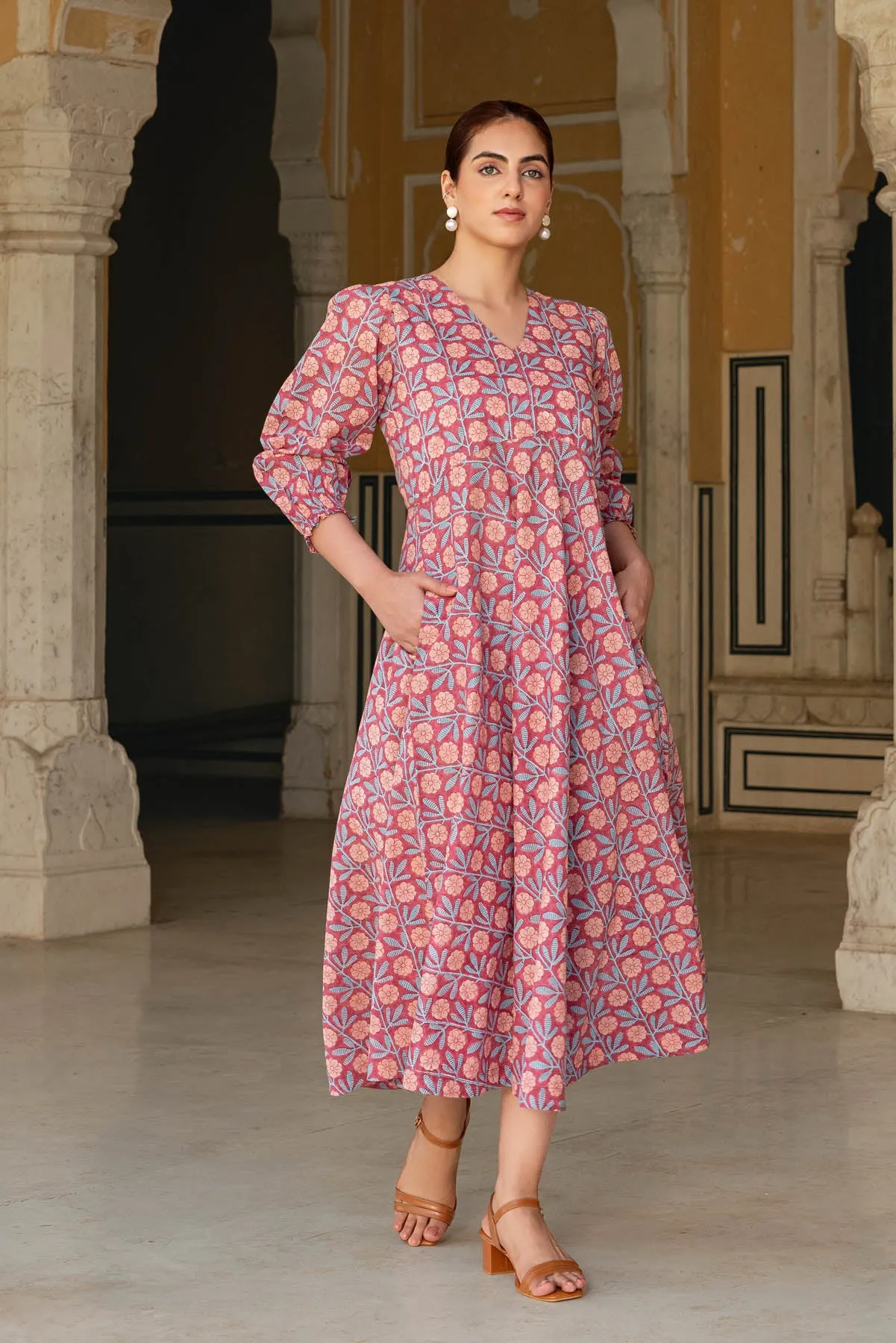 Pink Peri Blockprinted Dress