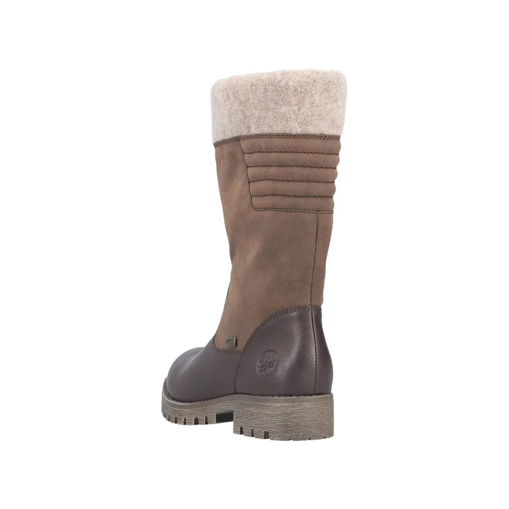 Rieker 78585-25 Ladies Havana Brown Water Resistant Side Zip Mid-Calf Boots