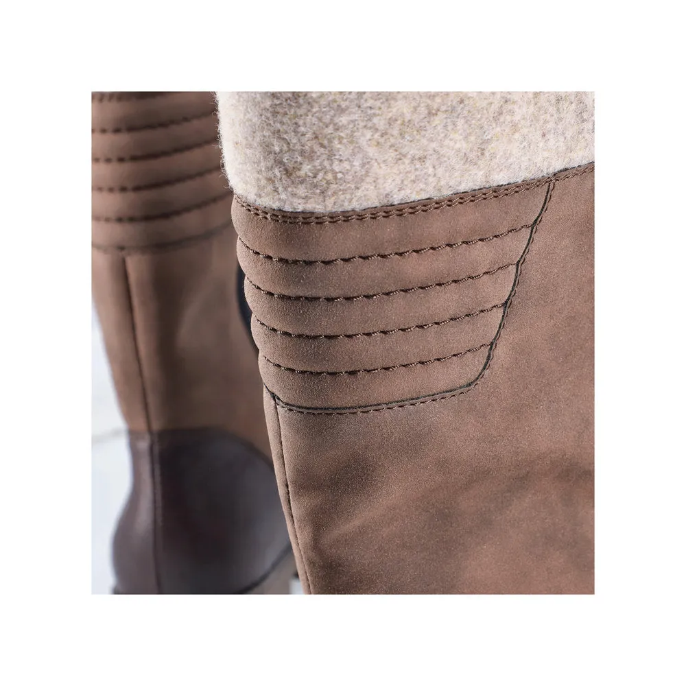 Rieker 78585-25 Ladies Havana Brown Water Resistant Side Zip Mid-Calf Boots