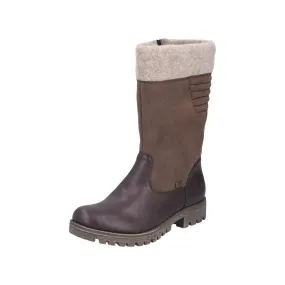 Rieker 78585-25 Ladies Havana Brown Water Resistant Side Zip Mid-Calf Boots
