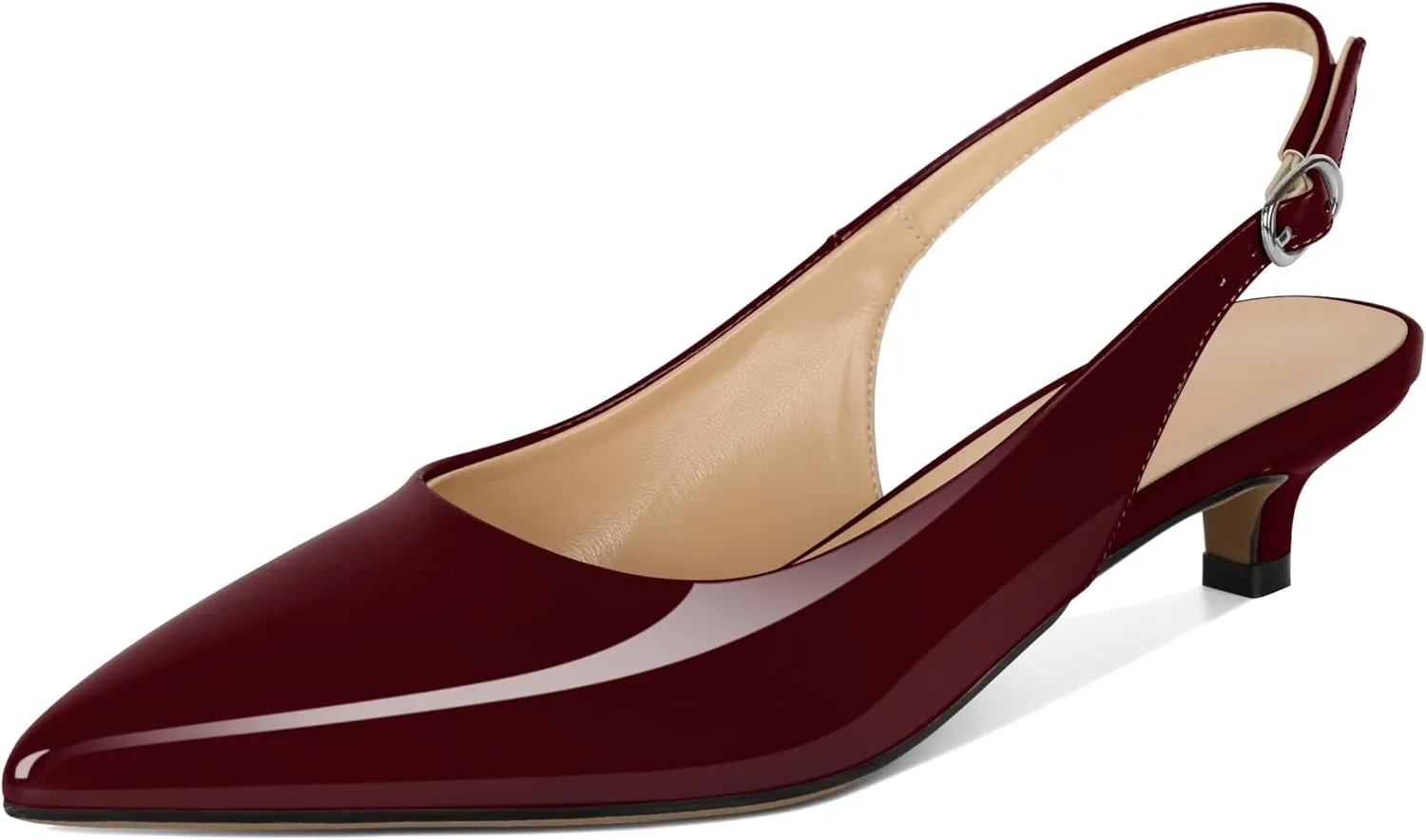 SAMMITOP Womens Slingback Kitten Heels Closed Pointed Toe Low Heels Slip On Comfortable Work Pumps Dress Shoes 1.4 Inch