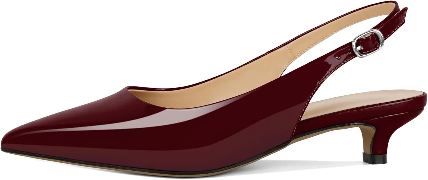 SAMMITOP Womens Slingback Kitten Heels Closed Pointed Toe Low Heels Slip On Comfortable Work Pumps Dress Shoes 1.4 Inch