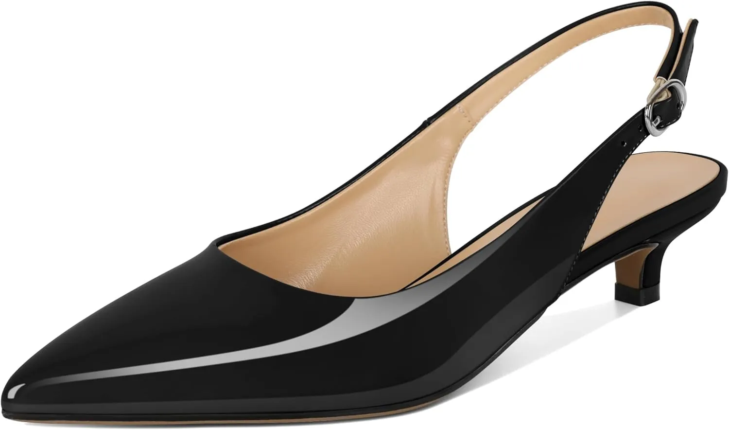 SAMMITOP Womens Slingback Kitten Heels Closed Pointed Toe Low Heels Slip On Comfortable Work Pumps Dress Shoes 1.4 Inch