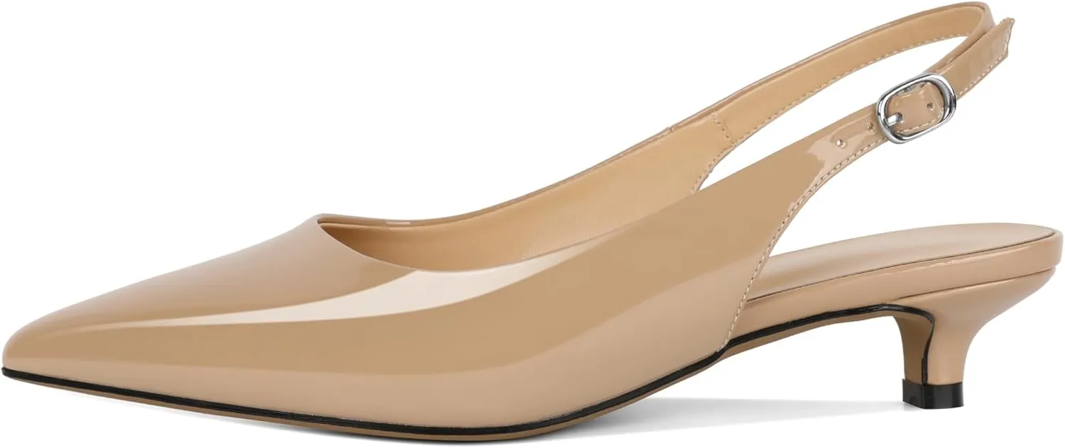 SAMMITOP Womens Slingback Kitten Heels Closed Pointed Toe Low Heels Slip On Comfortable Work Pumps Dress Shoes 1.4 Inch