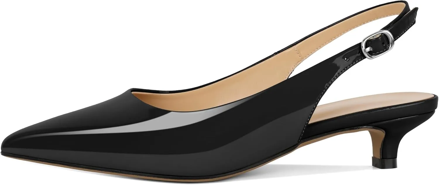 SAMMITOP Womens Slingback Kitten Heels Closed Pointed Toe Low Heels Slip On Comfortable Work Pumps Dress Shoes 1.4 Inch