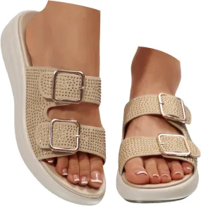 Sandals for Women 2025 Wide Width Double Straps Slippers Soft Cushion Comfortable Walking Slip on Women Summer Shoes