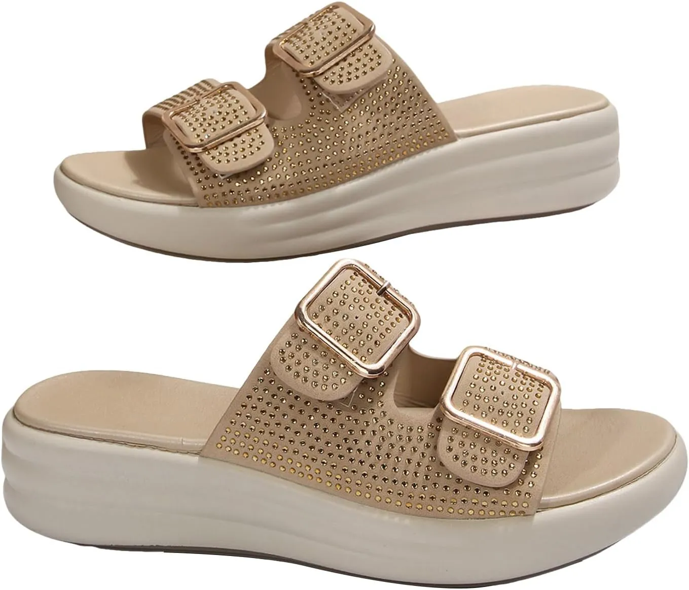 Sandals for Women 2025 Wide Width Double Straps Slippers Soft Cushion Comfortable Walking Slip on Women Summer Shoes