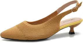 Slingback Kitten Heels for Women Pointed Closed Toe Knitted Slingbacks Comfortable Women's Ankle Strap Dress Slingback Low Kitten Pumps Shoes, Party Work
