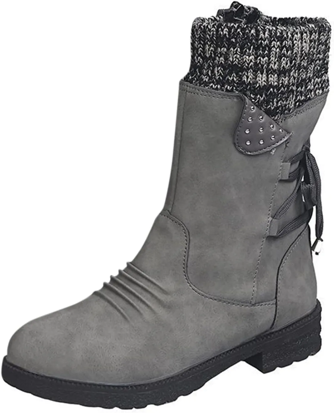 Snow Boots for Women Mid Calf Boots for Women Winter Retro Thick Square Boots Side Zipper Round Toe Comfortable Boots