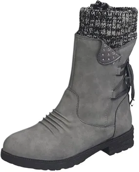Snow Boots for Women Mid Calf Boots for Women Winter Retro Thick Square Boots Side Zipper Round Toe Comfortable Boots