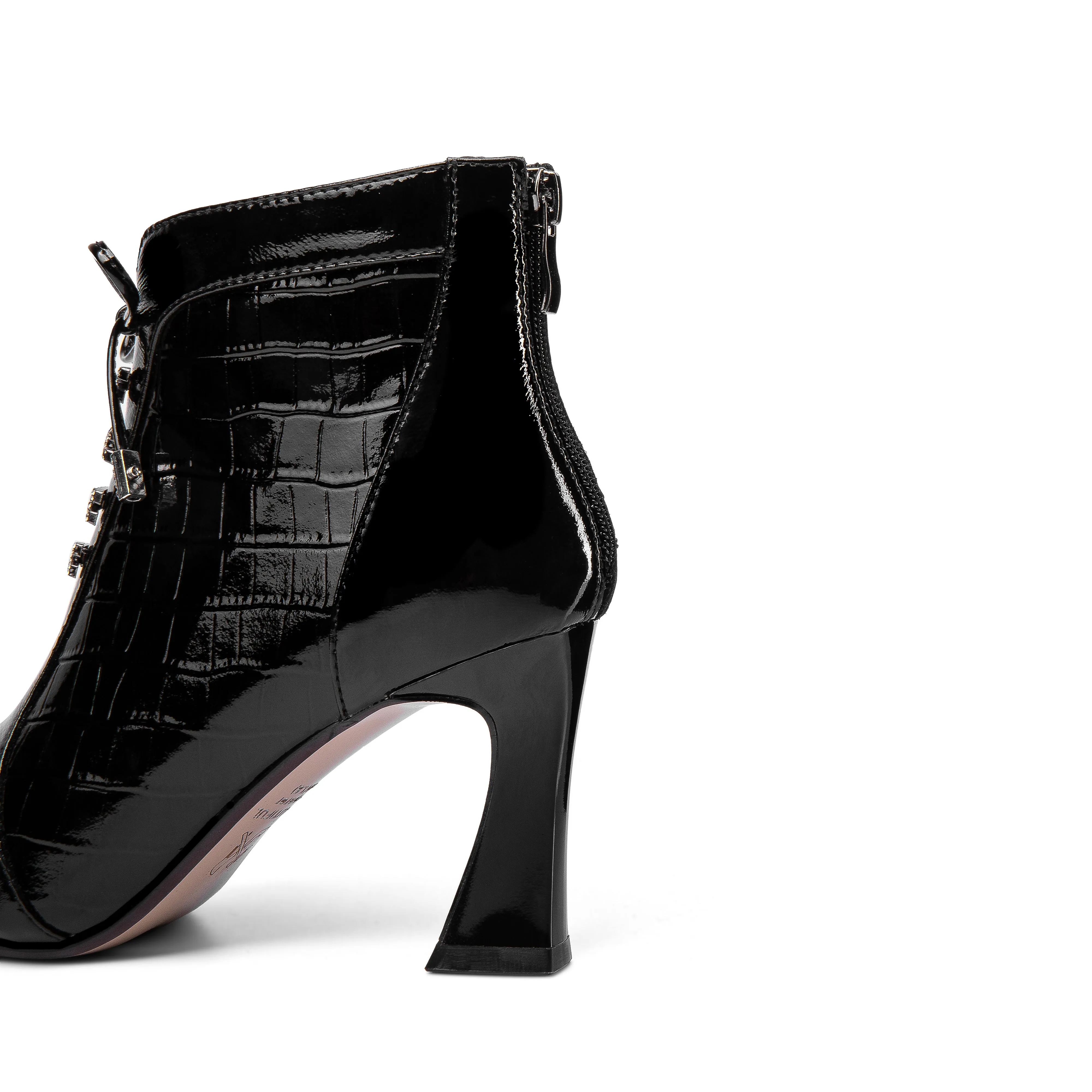 TinaCus Women's Handmade Patent Leather Pointed Toe Sexy High Spool Heel Zip Up Plus-Size Ankle Booties with Bowtie