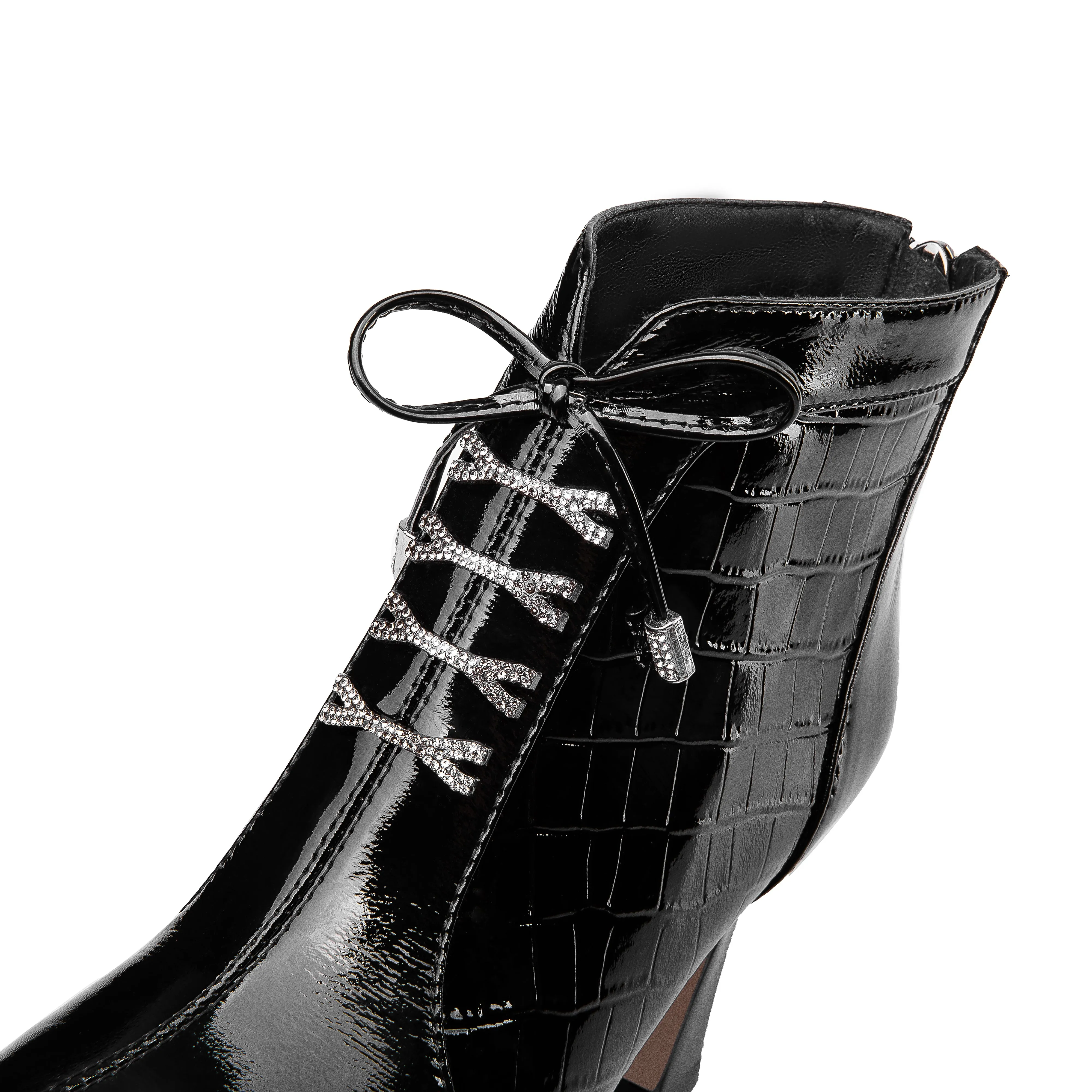 TinaCus Women's Handmade Patent Leather Pointed Toe Sexy High Spool Heel Zip Up Plus-Size Ankle Booties with Bowtie