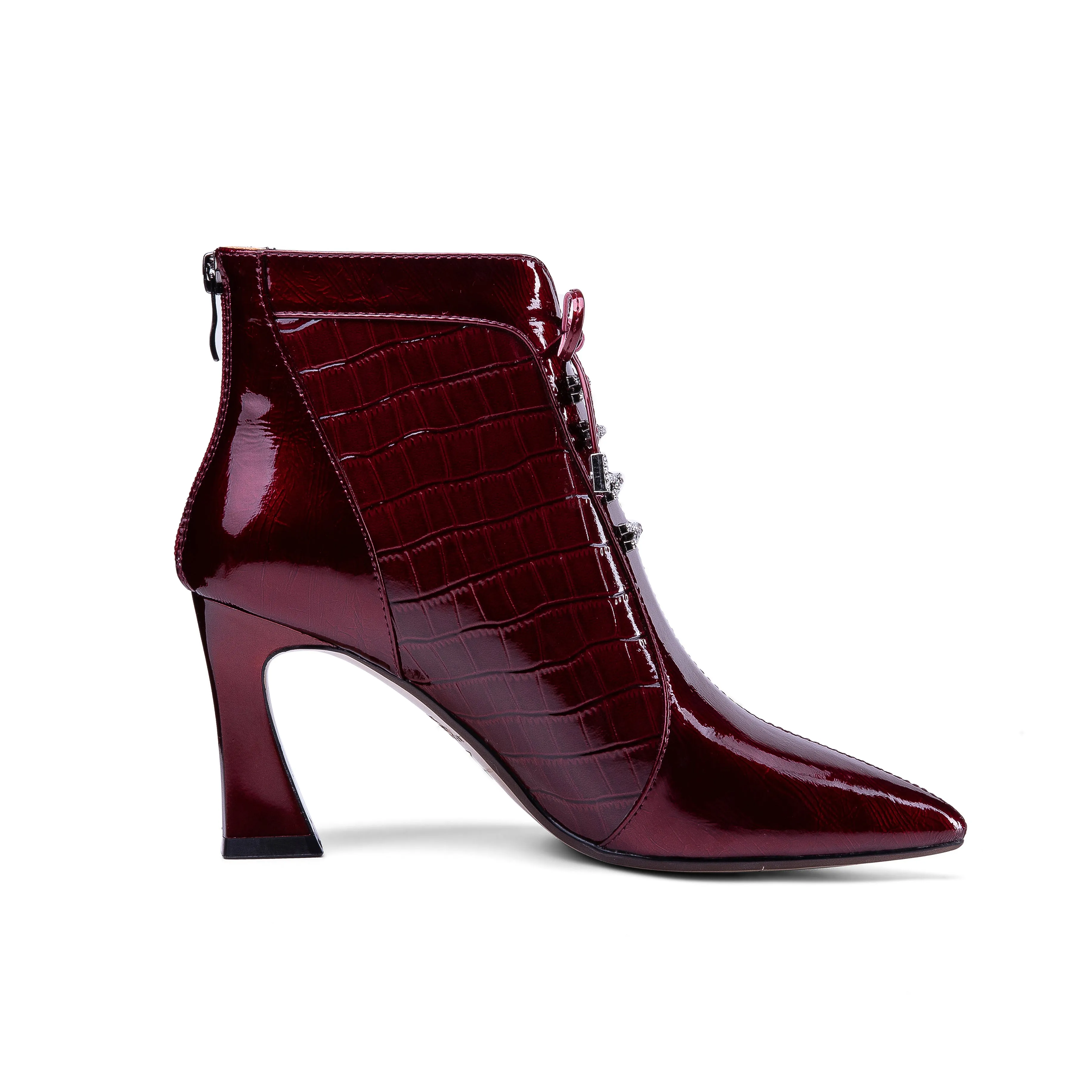 TinaCus Women's Handmade Patent Leather Pointed Toe Sexy High Spool Heel Zip Up Plus-Size Ankle Booties with Bowtie