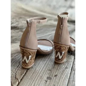 Tooled Heels with Custom Design - Tan