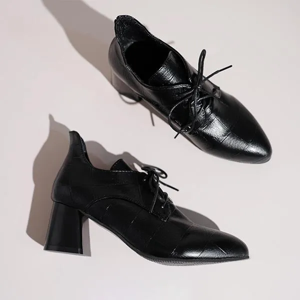 Women's Casual Simple Lace-up Block Heel Pumps 74975672S