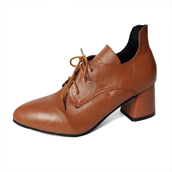 Women's Casual Simple Lace-up Block Heel Pumps 74975672S