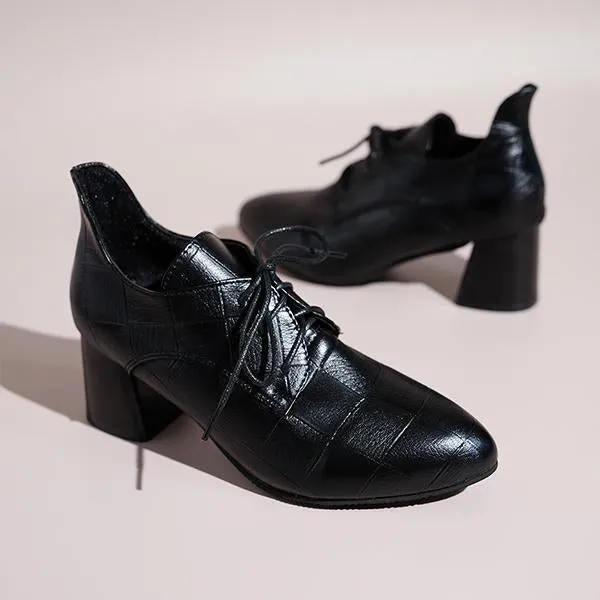 Women's Casual Simple Lace-up Block Heel Pumps 74975672S
