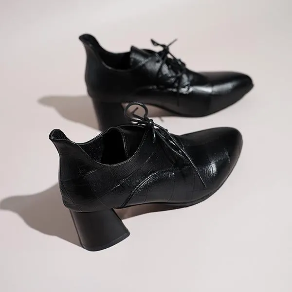 Women's Casual Simple Lace-up Block Heel Pumps 74975672S