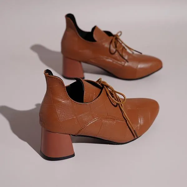 Women's Casual Simple Lace-up Block Heel Pumps 74975672S