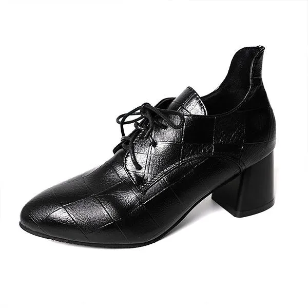Women's Casual Simple Lace-up Block Heel Pumps 74975672S