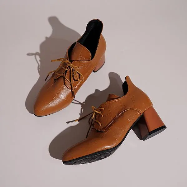 Women's Casual Simple Lace-up Block Heel Pumps 74975672S
