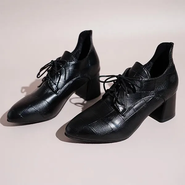 Women's Casual Simple Lace-up Block Heel Pumps 74975672S