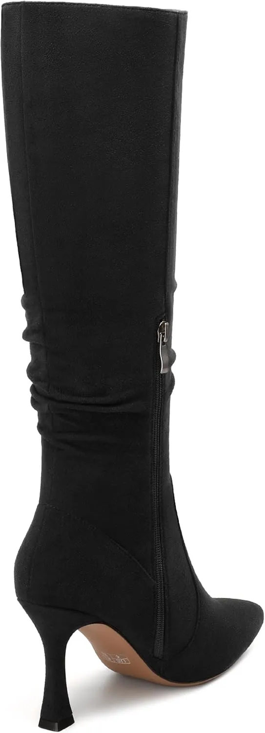 Women's Knee-High Boots, Pointed Toe Stiletto Heel Knee High Boots, Fashion Side Zipper Solid Suede Knee High Boot for Women