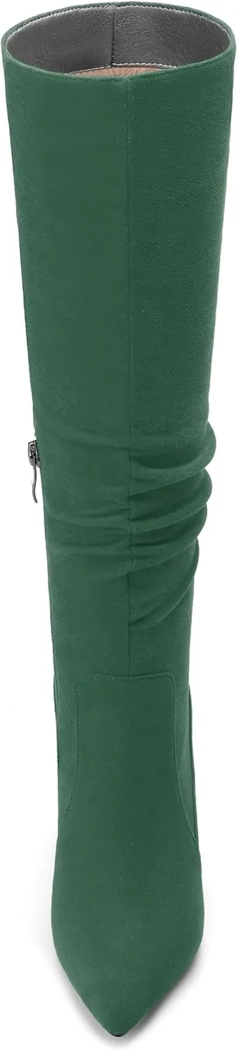 Women's Knee-High Boots, Pointed Toe Stiletto Heel Knee High Boots, Fashion Side Zipper Solid Suede Knee High Boot for Women