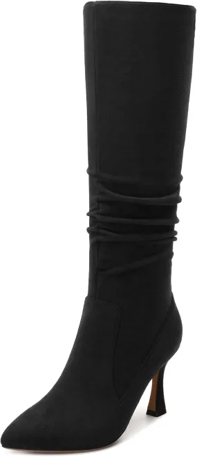 Women's Knee-High Boots, Pointed Toe Stiletto Heel Knee High Boots, Fashion Side Zipper Solid Suede Knee High Boot for Women