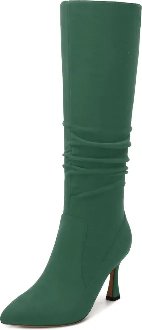 Women's Knee-High Boots, Pointed Toe Stiletto Heel Knee High Boots, Fashion Side Zipper Solid Suede Knee High Boot for Women