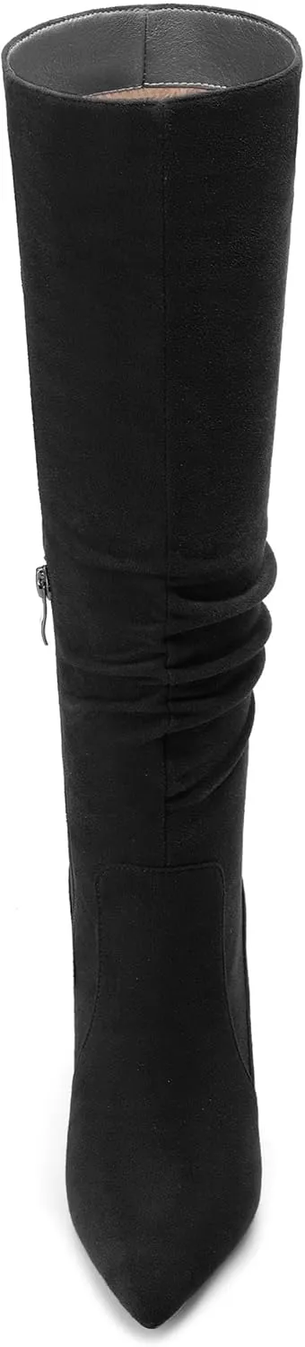 Women's Knee-High Boots, Pointed Toe Stiletto Heel Knee High Boots, Fashion Side Zipper Solid Suede Knee High Boot for Women