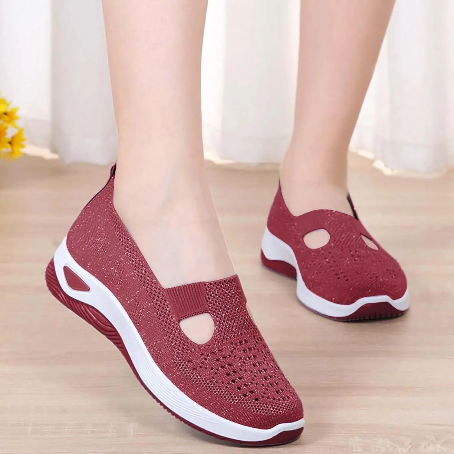 Women's Woven Orthopedic Breathable Soft Shoes Tennis Shoes Womens Comfortable White Casual Shoes Slip On Sneakers White Tennis Shoe Cross Trainer Shoe